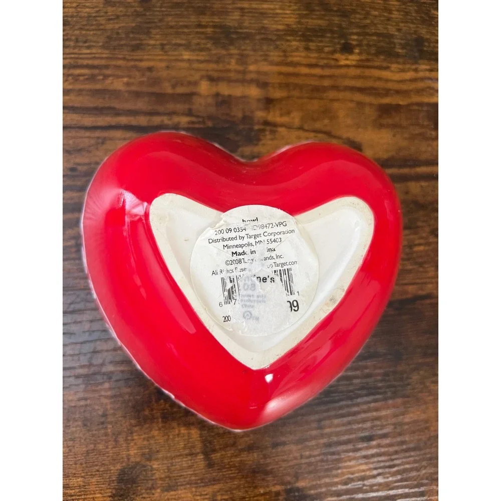 Target Valentine's Day Red Ceramic Heart Bowl Love Script White Pink 3